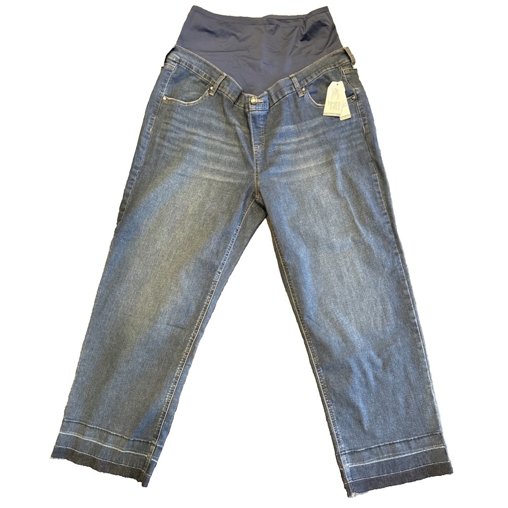 Time and Tru Straight Leg Jeans Women XXL Blue Brand New Maternity Raw Hem